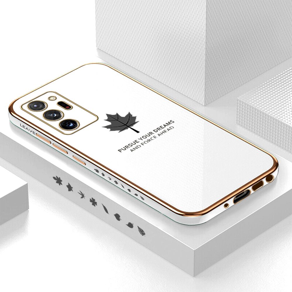 ZeroQiQi for Samsung Galaxy Note20 Ultra Back Cover New Maple Leaf Luxury 6D Plating Case Side Pattern Soft Silicone Square Phone Cases + Free Lanyard