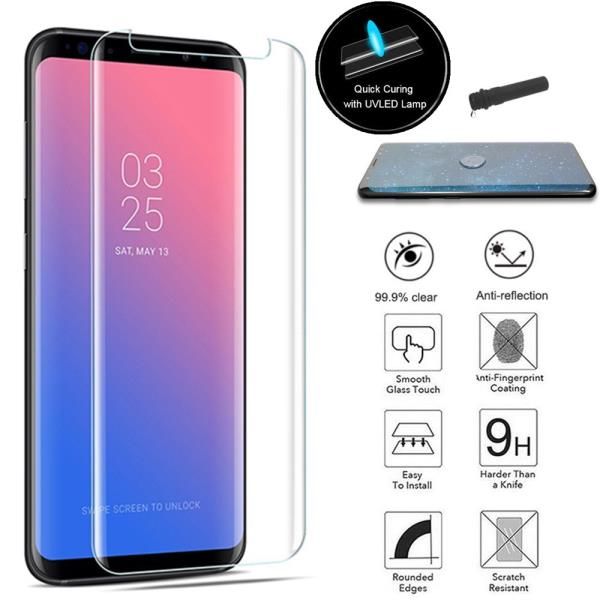 UV Tempered Glass Screen Protector for Samsung Galaxy S9 Plus- Curved, with Liquid Glue and UV Light, Samsung S9+ Tempered Glass