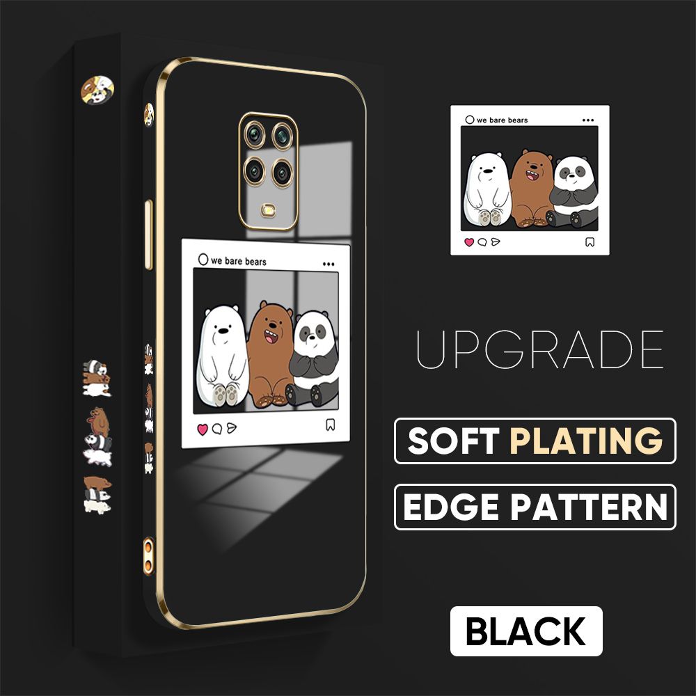 TA for Redmi Note 9 Pro / Note 9S / Note 9 Pro Max Back Cover + Free Lanyard Bears Group Photo Luxury 6D Plating Case Side Pattern Soft Silicone Square Phone Cases