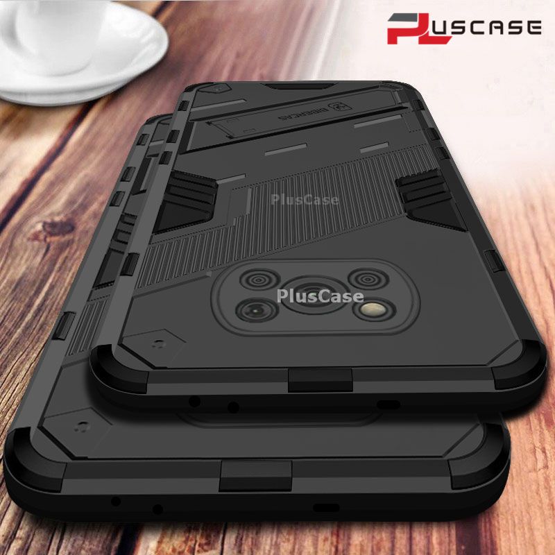 PlusCase for Xiaomi Poco X3 Pro / Poco X3 NFC Stand Shockproof Phone Case Lens Camera Protection Armor Hard Casing