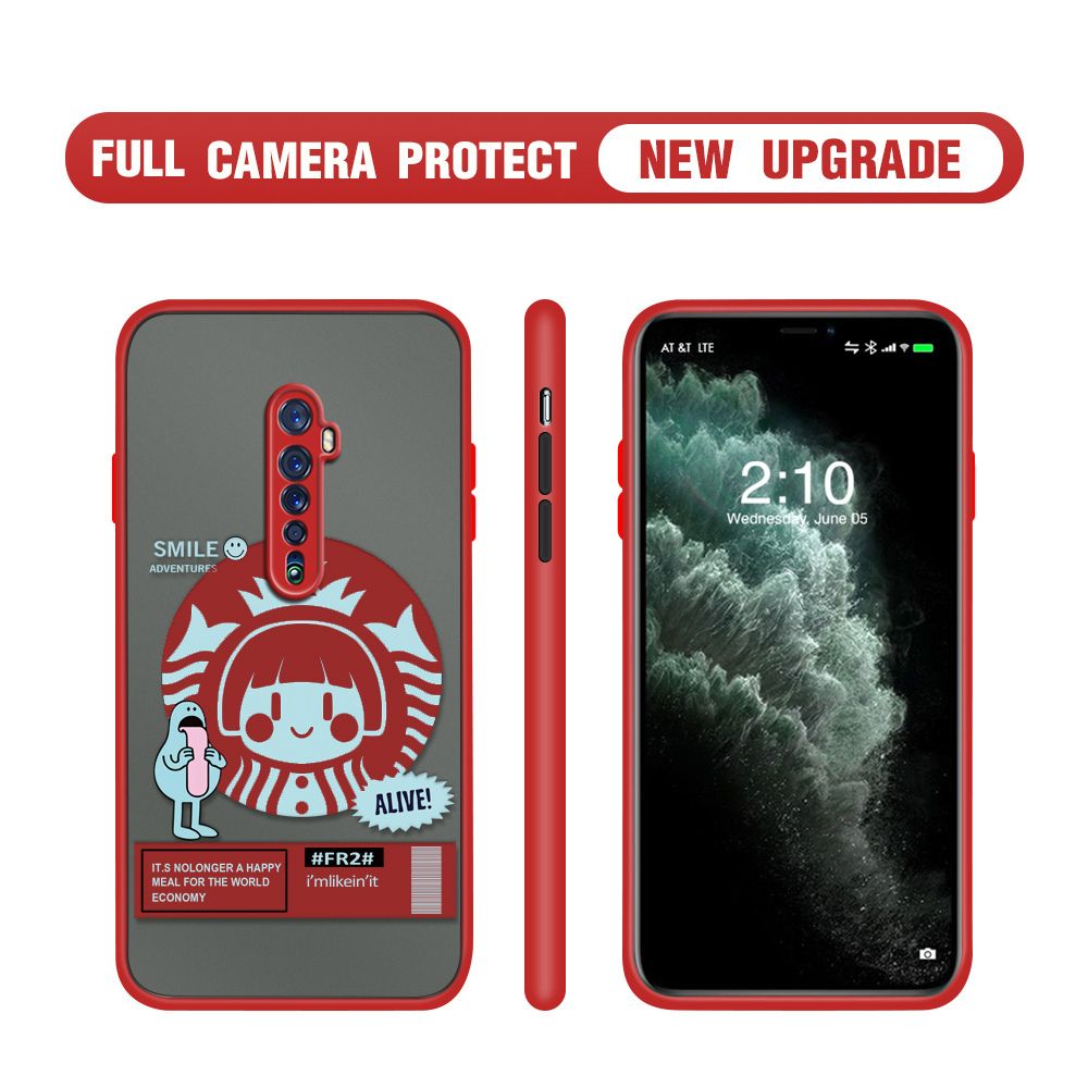 Hontinga for OPPO Reno 2 Case Cute Coffee Girl Camera Shockproof Protection Casing Edge Frosted Transparent Phone Cover