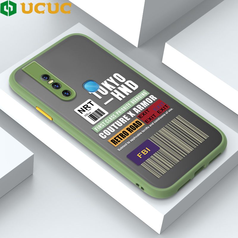 UCUC for Vivo V15 Pro Back Cover FBI Sticker Frosted Transparent Hard Phone Case Thin Shockproof Full Cover Camera Protect Case