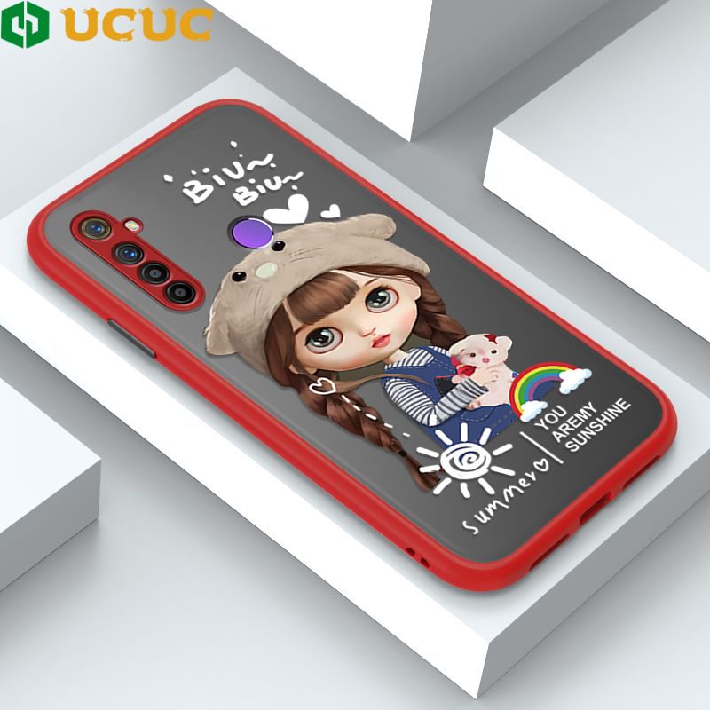 UCUC for Realme 5 5i 5S 6i Back Cover Rainbow Lovely Girls Frosted Transparent Hard Phone Case Thin Shockproof Full Cover Camera Protect Case