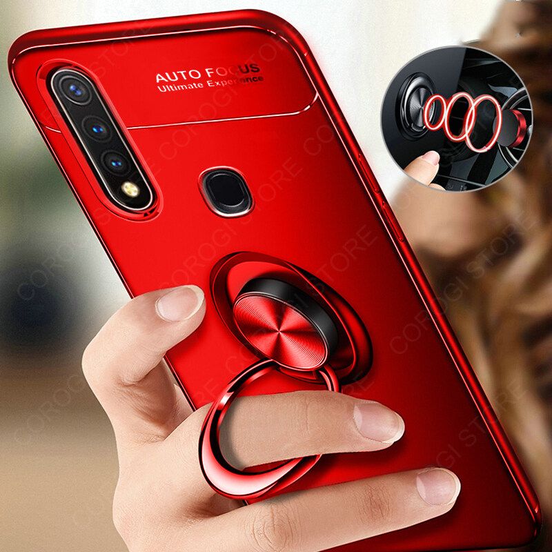 For OPPO A31 Cover Shockproof Soft TPU Silicone Rubber Phone Case with Metal Finger Ring Stand Holder Magnetic Car Mount Protective Back Cover