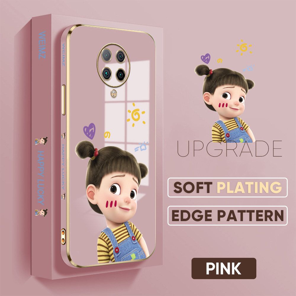 Jizetin (Free Lanyard) Redmi K30 Pro / K30 Pro Zoom / Xiaomi Poco F2 Pro Back Cover Double Ponytail Girl Luxury 6D Plating Case Side Pattern Soft Silicone Square Mobile Phone Cases