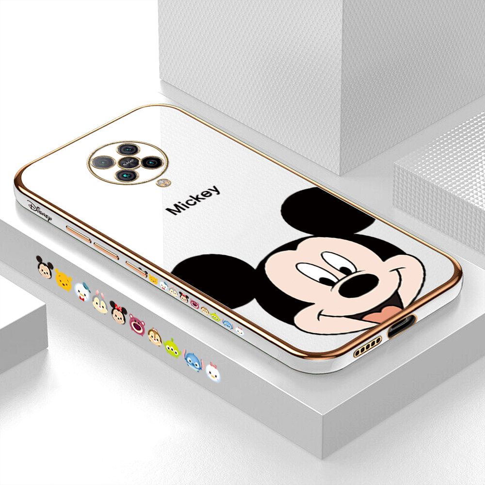 Luxury 6D Plating Soft Casing Silicone Square Frame Phone Case For Xiaomi Poco F2 Pro Case Shiny Bling Back Cover Cartoon Big Head Mouse Square Edge Pattern Design Soft Case + Free Lanyard