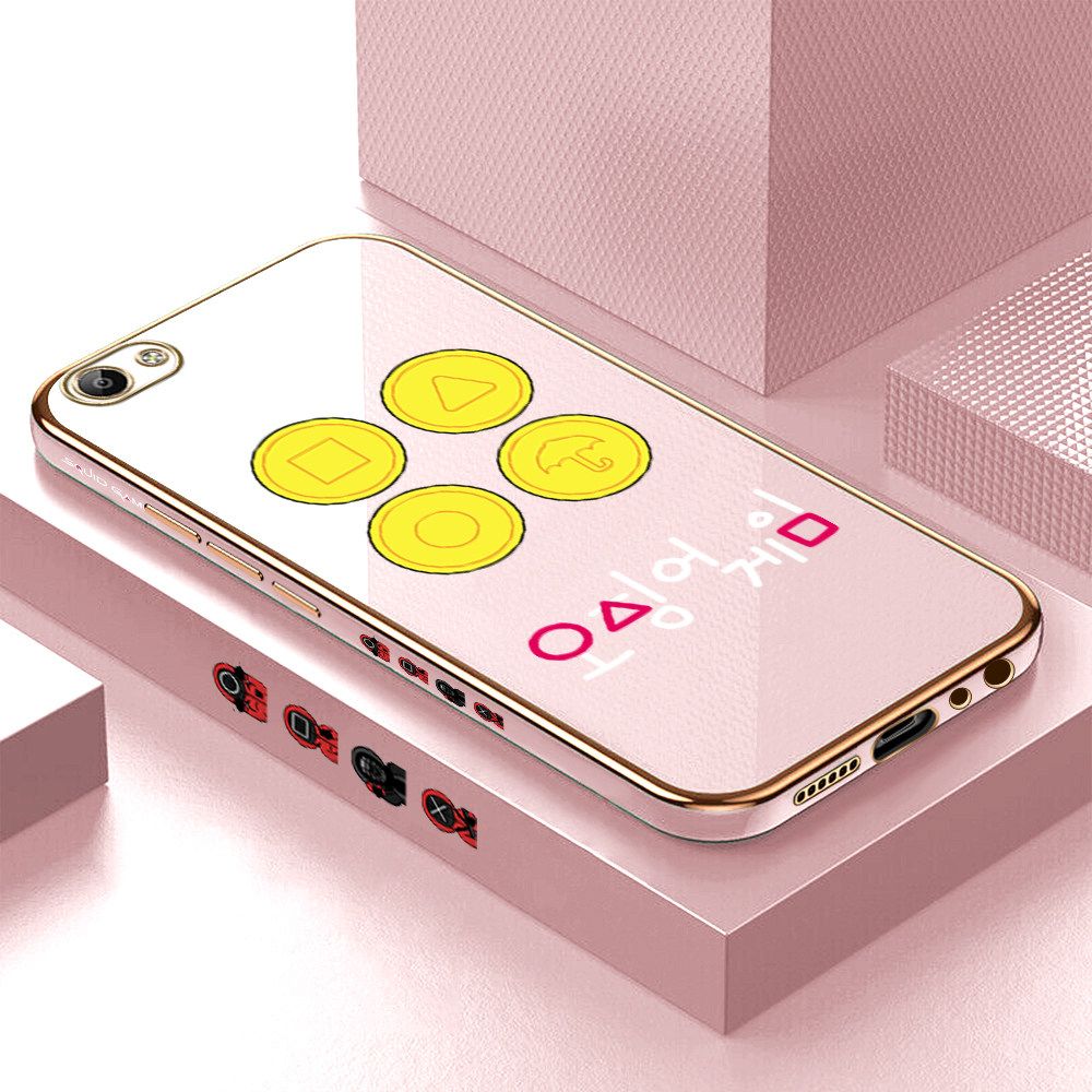 Luxury 6D Plating Soft Casing Silicone Square Frame Phone Case For Vivo V5 Lite Case Shiny Bling Back Cover Popular Game Patterns Square Edge Pattern Design Soft Case + Free Lanyard