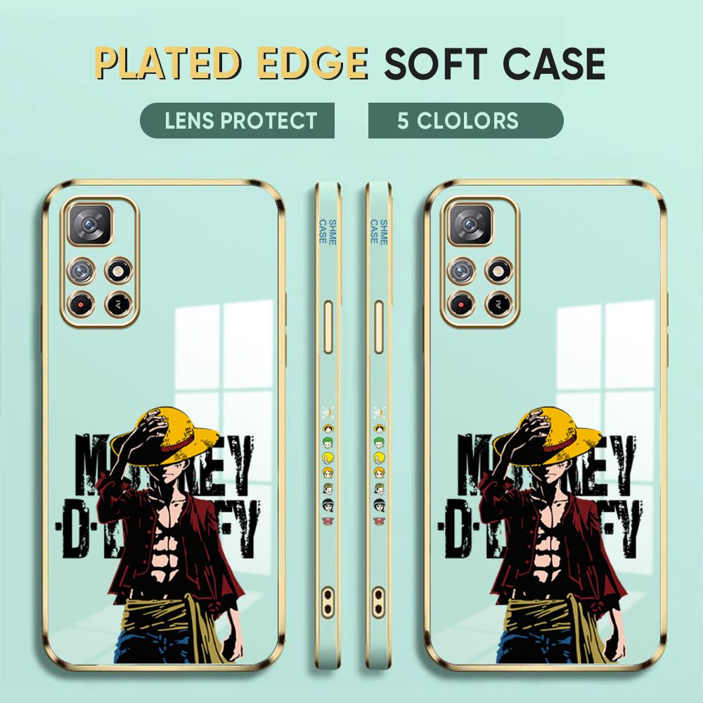 Luxury 6D Plating Case for Redmi Note 11 5G / Xiaomi Poco M4 Pro 5G Back Cover Anime Cartoon Luffy  Side Pattern Soft Silicone Square Phone Cases