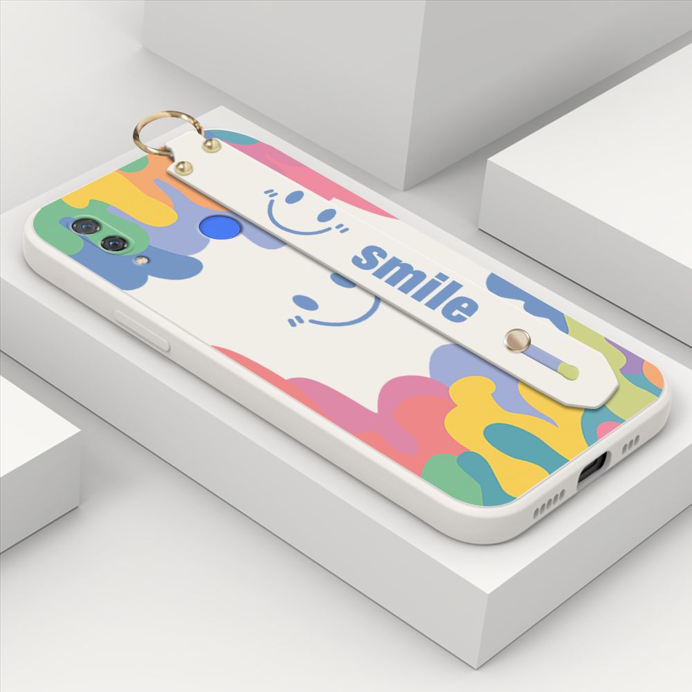 ZeroQiQi for Huawei Nova 3 Wrist Strap Case Soft Candy Color Splash Ink Cover Trend Square Printed Pattern Liquid Silicone Phone Case