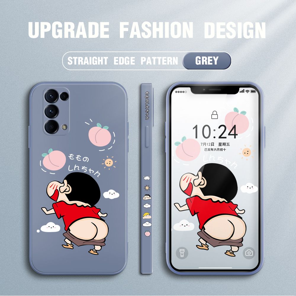 Jizetin for OPPO Reno5 5G Case New Cartoon Crayon Shin-chan Design Side Design Phone Case Square Edge Pattern Liquid Silicone Cases Full Cover Camera Shockproof Protective Case