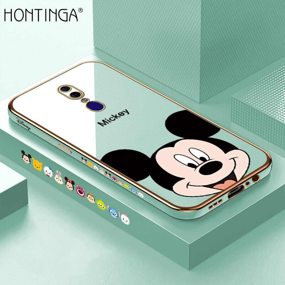 Hontinga for OPPO F11 Back Cover + Free Lanyard Luxury 6D Plating Cartoon Mouse Side Pattern Case Soft Silicone Square Mobile Cover