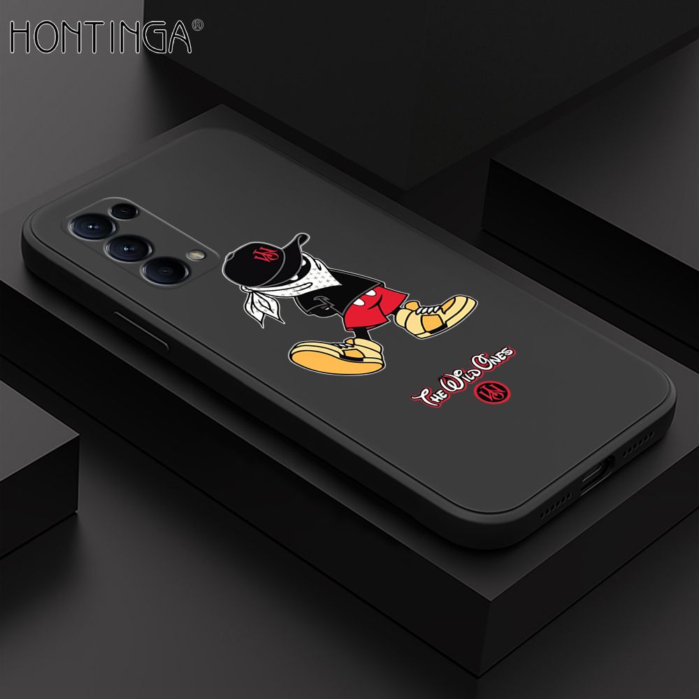 Hontinga for OPPO Reno5 5G Case Cartoon Masked Mouse Phone Case Soft Square Edge Silicone Cases Full Lens Cover Shockproof Protection Cover