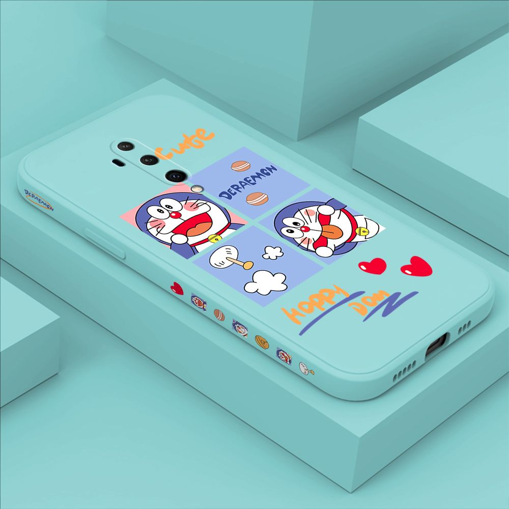 Hontinga for OnePlus 7T Pro Case Side Design Cartoon Cute Cat Back Cover Soft Square Edge Pattern Liquid Silicone Trend Phone Cases