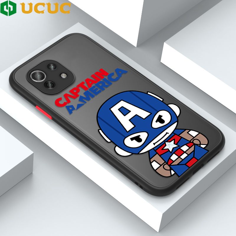 UCUC for Xiaomi Mi 11 Lite 5G / Mi 11 Lite / 11 Lite 5G NE Back Cover Captain America Frosted Transparent Hard Phone Case Thin Shockproof Full Cover Camera Protect Case