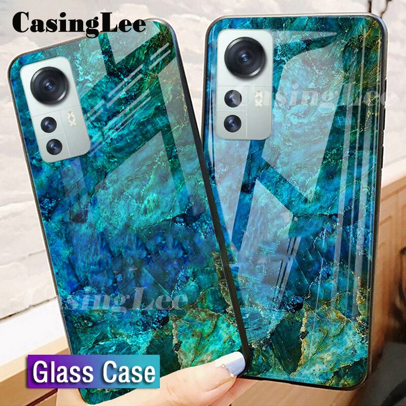 Casinglee For Xiaomi 12 Case Fashion Marble Tempered Glass Protector Soft Silicon Back cover for Xiaomi12 Phone cases For girls and Boys