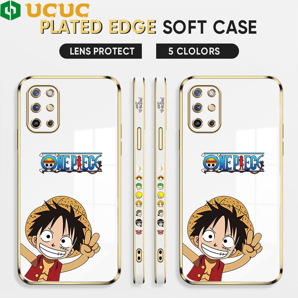 UCUC for OnePlus 8T Back Cover + Free Lanyard Wave Luffy Luxury 6D Plating Case Side Pattern Soft Silicone Square Phone Cases