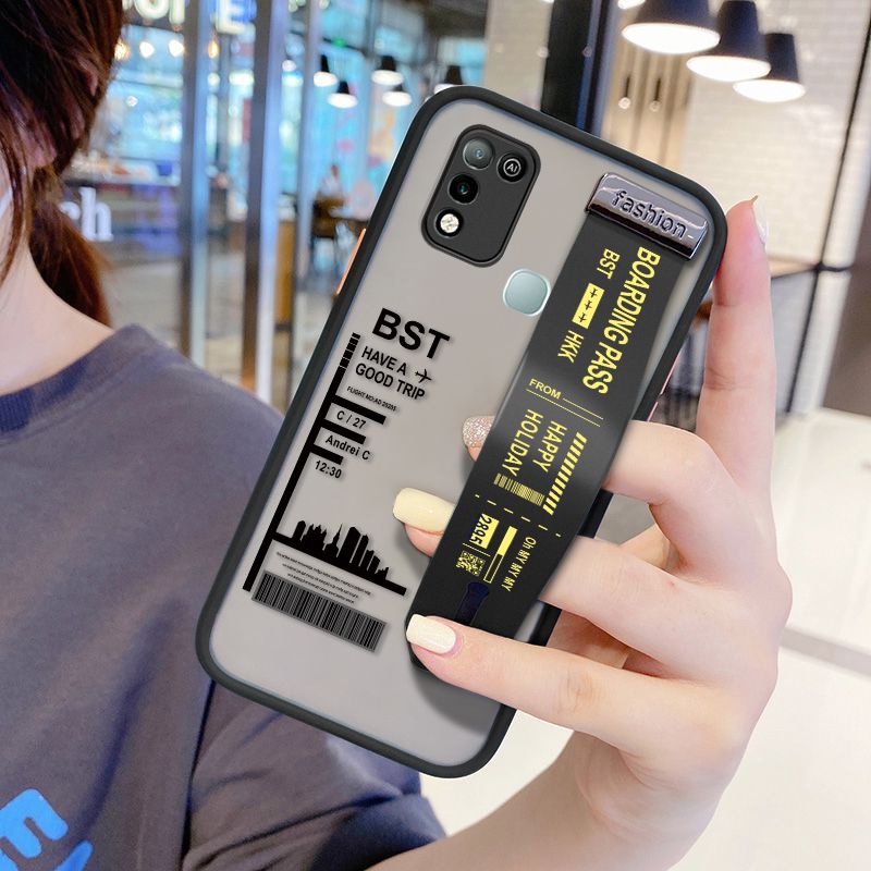 UCUC for Infinix Hot 10 Play Wrist Strap Case Creative Printing City Landscape Wristband Printing Cover Shockproof Frosted Phone Case