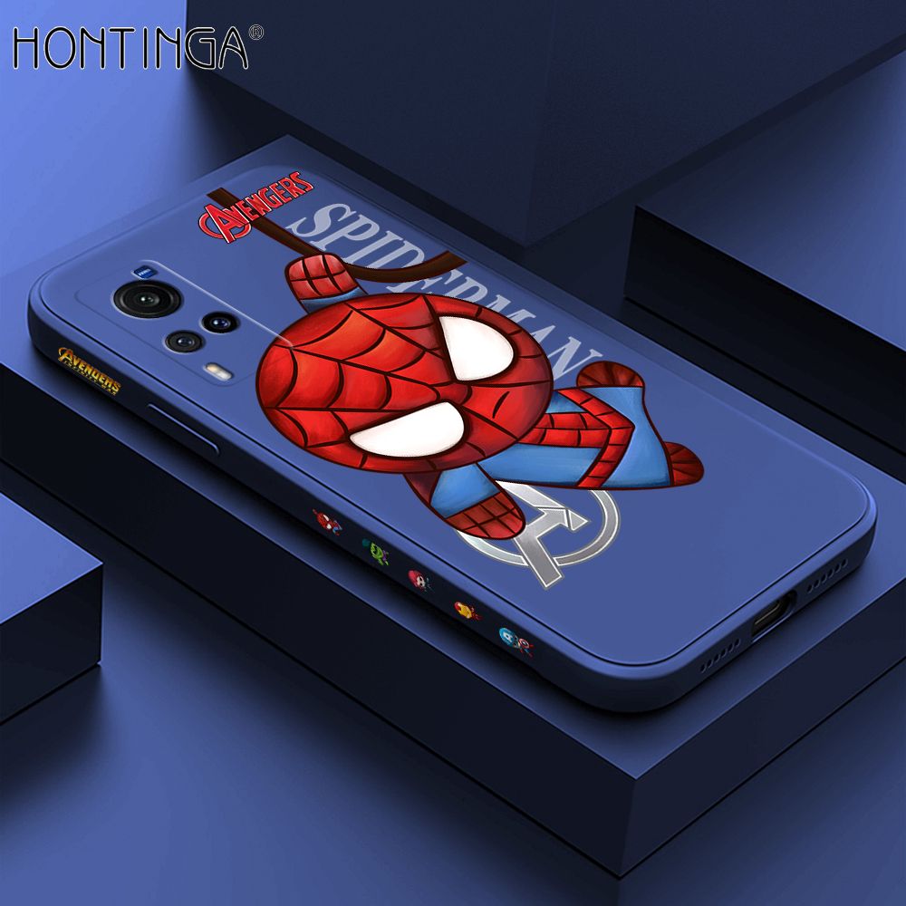 Hontinga for Vivo X60 5G Case Side Design Cartoon Little Spider Back Cover Soft Square Edge Pattern Liquid Silicone Trend Phone Cases