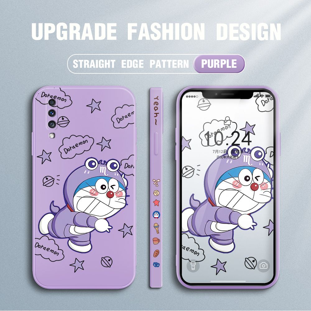 Jizetin for Samsung Galaxy A70 Case Cute Cartoon Purple Doraemon Anime Side Design Phone Case Ultra Soft Edge Pattern Liquid Silicone Phone Cases