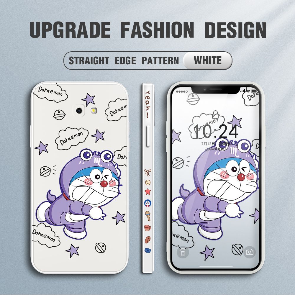 Jizetin for Samsung Galaxy J4 Plus 2018 Case Cute Cartoon Purple Doraemon Anime Side Design Phone Case Ultra Soft Edge Pattern Liquid Silicone Phone Cases