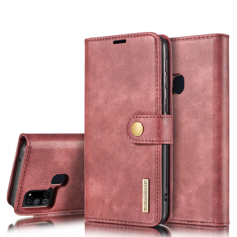For Samsung Galaxy A21s Split Type Magnetic Attraction and Buckle Premium Leather Wallet Protective Case Cover