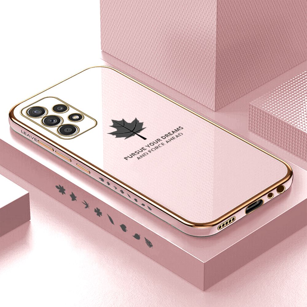 Luxury 6D Plating Case for Samsung A52 5G/4G Maple Leaf Side Pattern Back Cover Soft Silicone Square Phone Cases + Free Lanyard