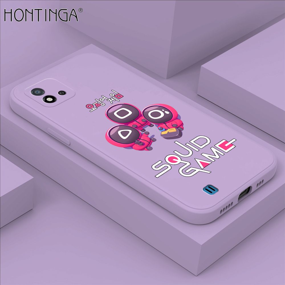 Hontinga for Realme C20 C20A C11 2021 Case Cute Cartoon Cute Squid Character Phone Cover Square Liquid Silicone Shockproof Phone Protective Case