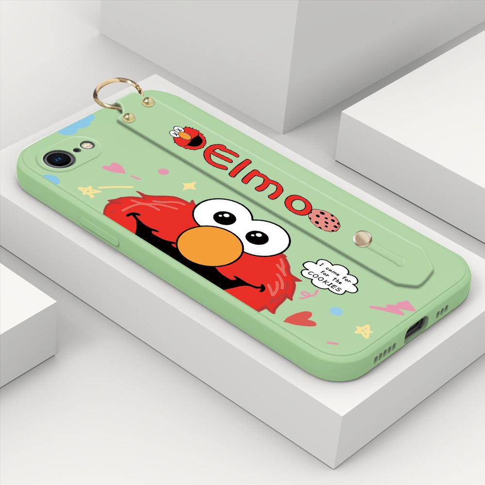 ZeroQiQi for iPhone 7 Wrist Strap Case Cute Cute Cartoon Little Monster Phone Cover Square Edge Liquid Silicone Case Full Cover Camera Shockproof Protective Cases
