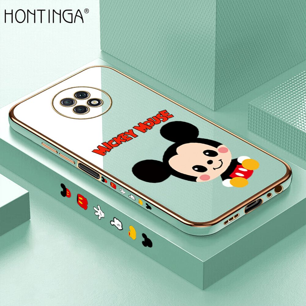 Hontinga for Xiaomi Redmi Note 9T Back Cover + Free Lanyard Luxury 6D Plating Cute Cartoon Mouse Side Pattern Case Soft Silicone Square Mobile Cover