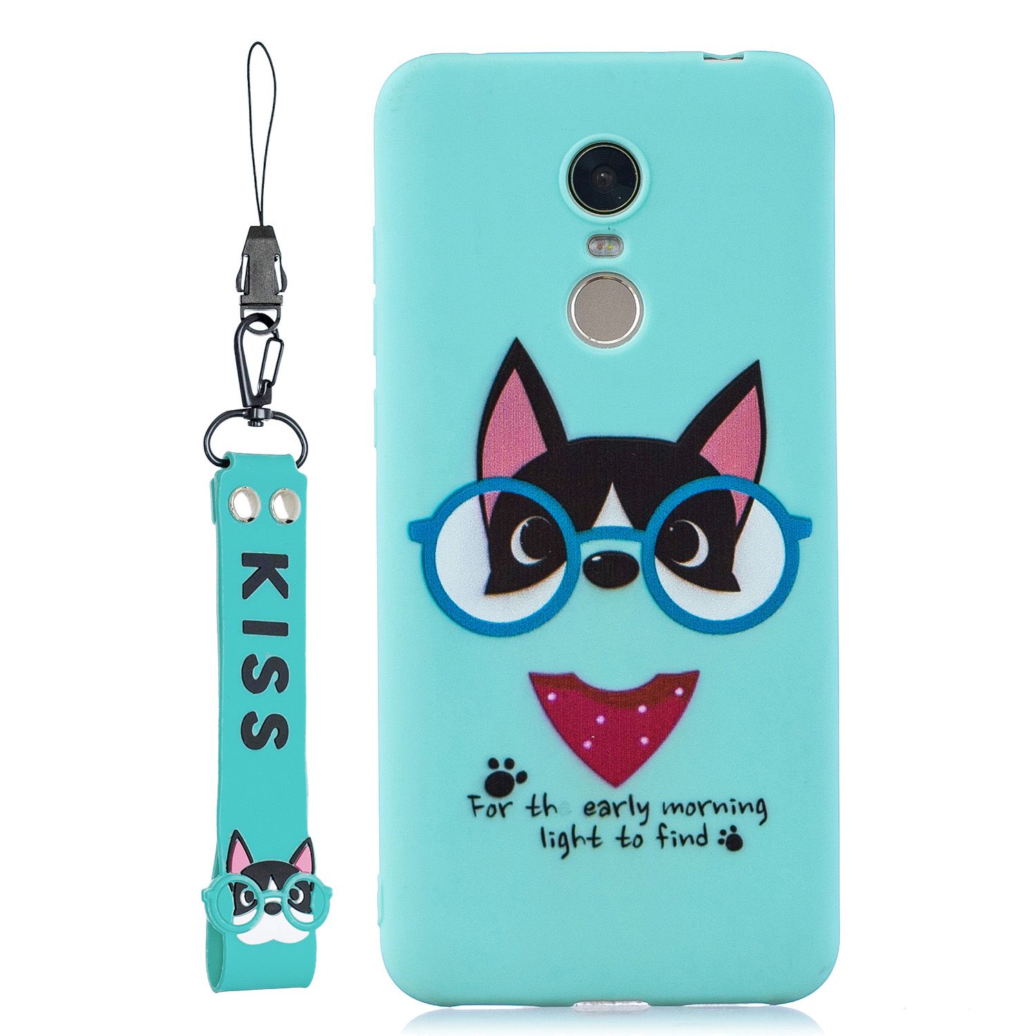 Yfashion For Redmi 5 plus Cartoon Lovely Coloured Painted Soft PU Back Cover Non-slip Shockproof Full Protective Case with Lanyard
