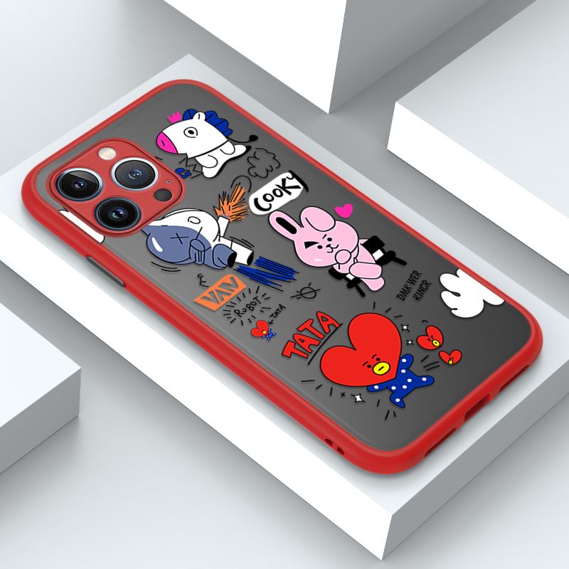Jizetin for iPhone 13 Pro Cover BTS Animation Image Soft Edge Frosted Transparent Phone Case