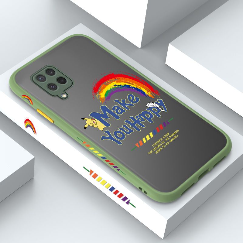 ZeroQiQi for Samsung M62 Case Creative Cartoon Rainbow Pikachu Side Printing Cover Frosted Ultra Thin Protective Anti Fall Phone Case
