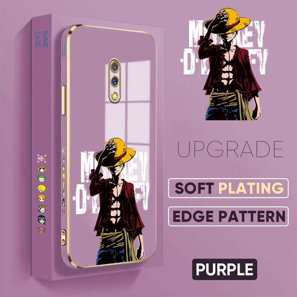 TA for Realme X / OPPO K3 Back Cover + Free Lanyard Handsome Luffy Luxury 6D Plating Case Side Pattern Soft Silicone Square Phone Cases