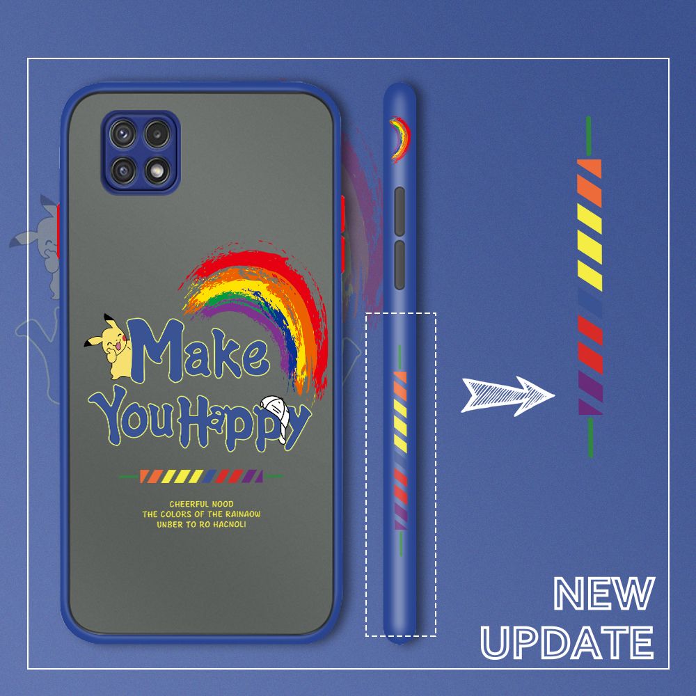 UCUC for Samsung Galaxy A22 5G Back Cover Rainbow Pikachu Side Printed Design Phone Case Ultra Thin Frosted Cover Shockproof Phone Cover
