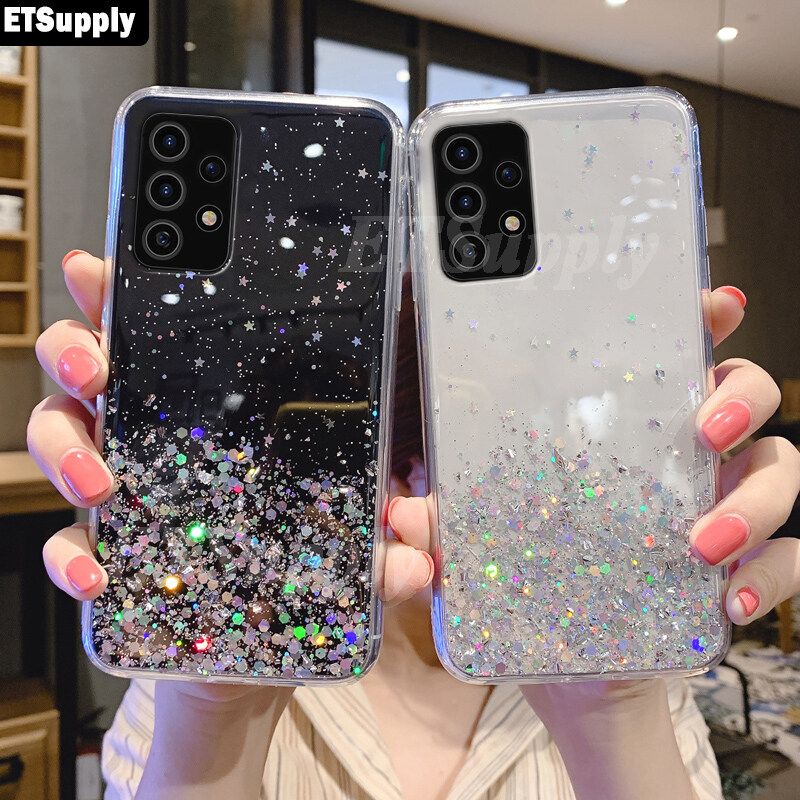 Phone Case Galaxy A53 5G Cases Glitter Bling Sequins Cover for Smausng A53 5G Phone Cases Starry Sky Transparent Soft Cover Full Stars Moon