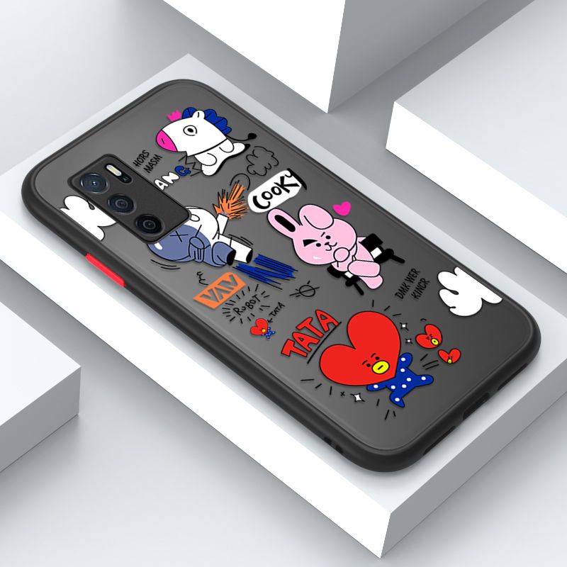 Jizetin for OPPO A16 Cover BTS Animation Image Soft Edge Frosted Transparent Phone Case