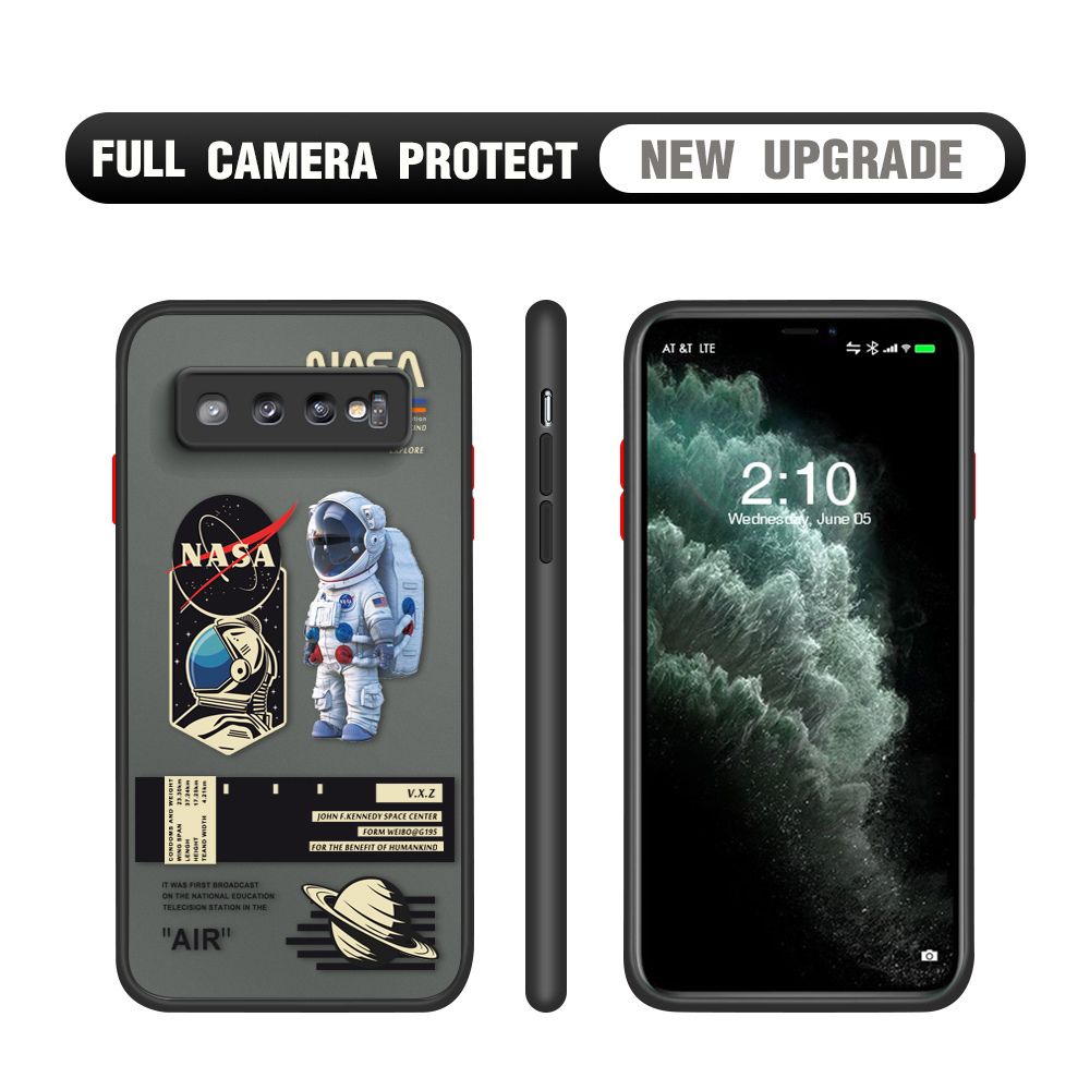 Hontinga for Samsung S10 Case Cartoon Astronaut Cover Camera Shockproof Protection Case Edge Frosted Transparent Phone Cover