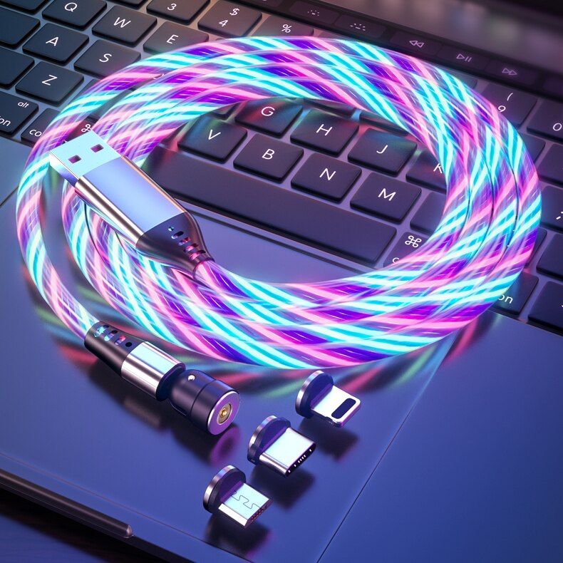 Magnetic Cable Glow LED Lighting Charging Magnetic USB Type C Cable 540 2.4A Cable For iPhone Huawei Samsung Micro Charger Cable