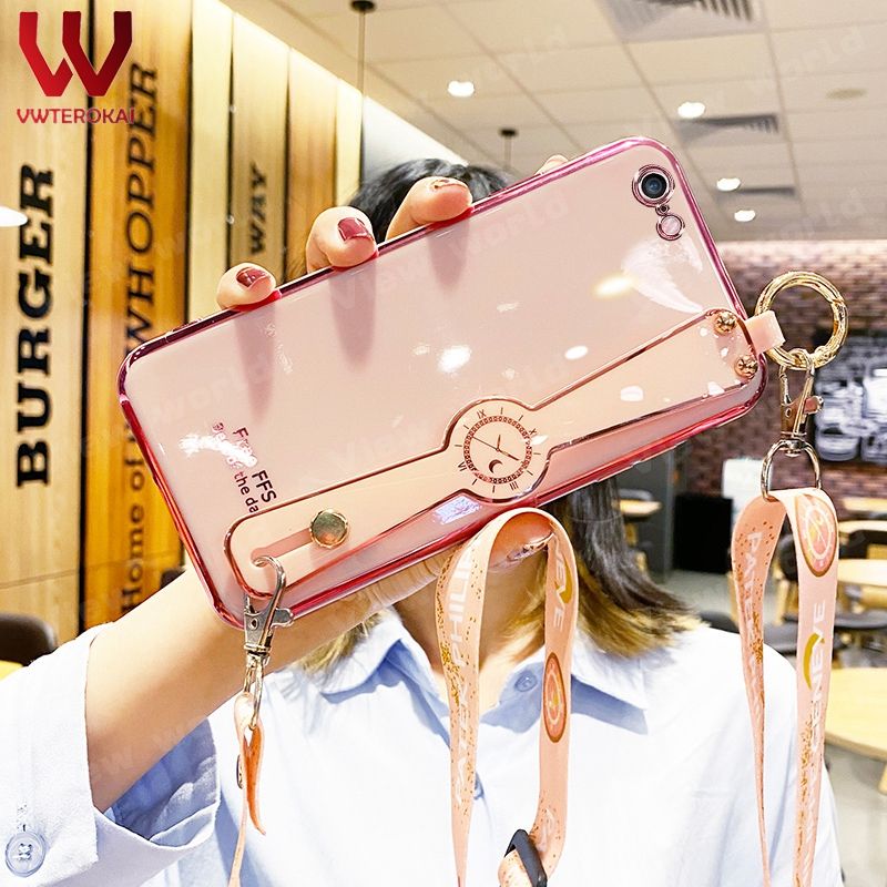 For Apple Iphone 6 6S 6 6S Plus 78 7Plus 8Plus X XS XR XS Max 12 Pro Max 12 Pro 12 11 Pro Max 11 Pro 11 Fashion Electroplate Girls Phone Case with Wrist Strap + Lanyard Shoulder Strap Stand Holder Soft Back Cover