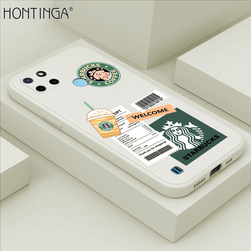 Hontinga for Realme C21Y / C25Y Back Cover New Coffee Order Cases Square Edge Liquid Silicone Phone Case