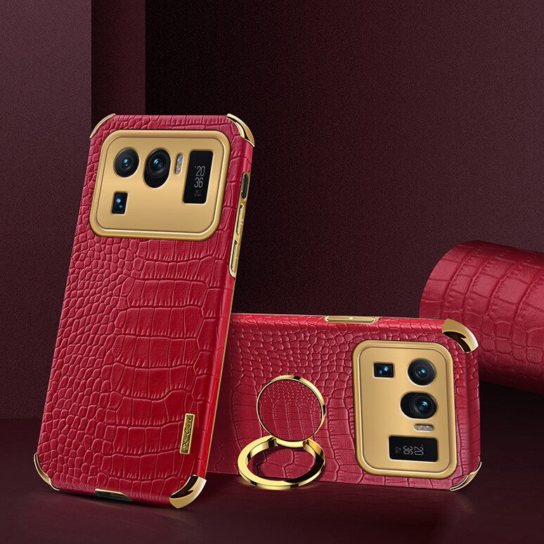 Luxury Plated Crocodile Pattern Leather Holder Phone Case For Xiaomi Mi 11 Ultra Magentic Car Ring Stand Cover