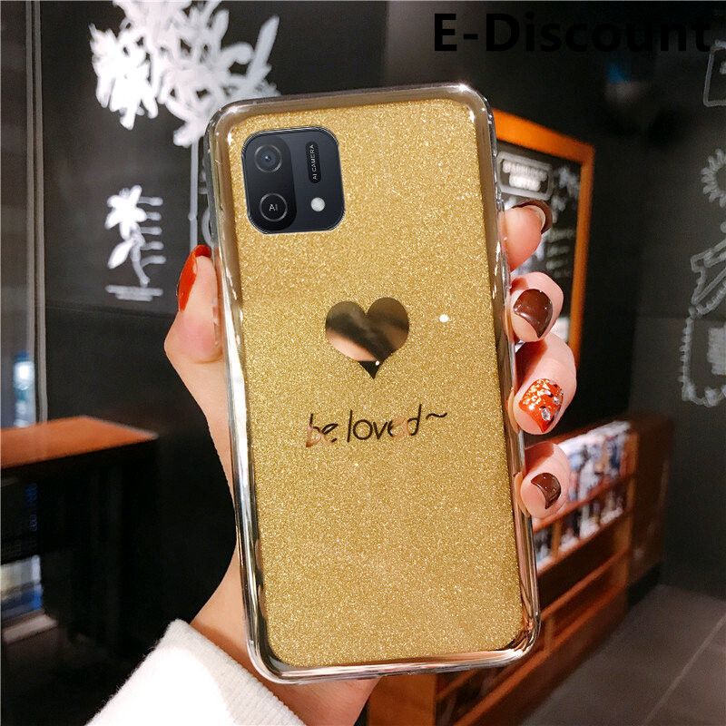 For OPPO A16K Back Fashion Couple Cases Bling Gold Glitter Be Loved Soft Silicone Protector Cover OPPO A16 K Back Cover