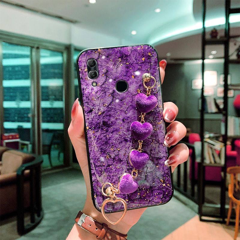 For Huawei Honor 10 Lite Back Cover with Love Heart Wristband Chain Fashion Bracelet Marble Glitter Case Soft Silicone Bumper Protective Mobile Phone Cases