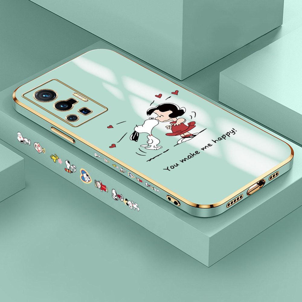 Jizetin (Free Lanyard) Vivo X70 Pro 5G Case Cute Puppy Little Girl Luxury 6D Plating Soft Casing Silicone Ultra Thin Phone Cover