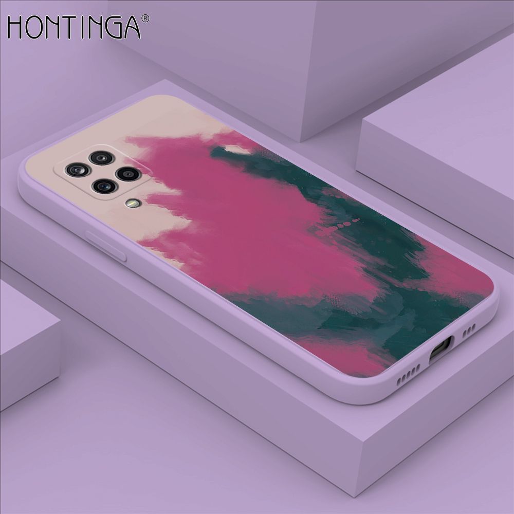 Hontinga for Samsung A12 5G Case Watercolor Gradient Liquid Soft Square Silicone Phone Case Shockproof Protection Rubber Cover