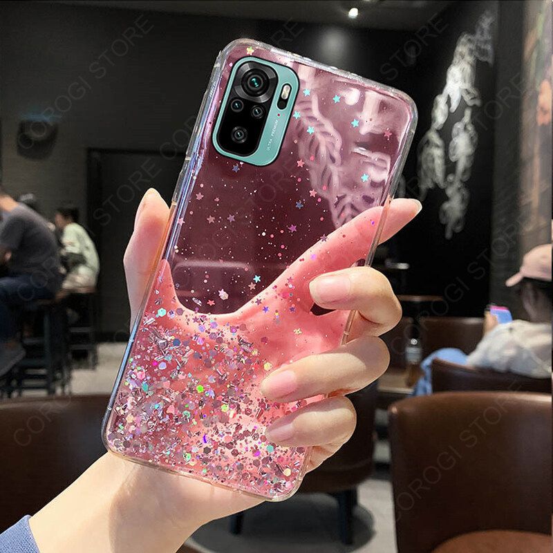 For Xiaomi Redmi Note 10 4G / Redmi Note 10S Cover Fashion Shiny Glitter Starry Space Girls Slim Phone Case Clear Soft TPU Silicone Bumper Shockproof Protective Back Cover