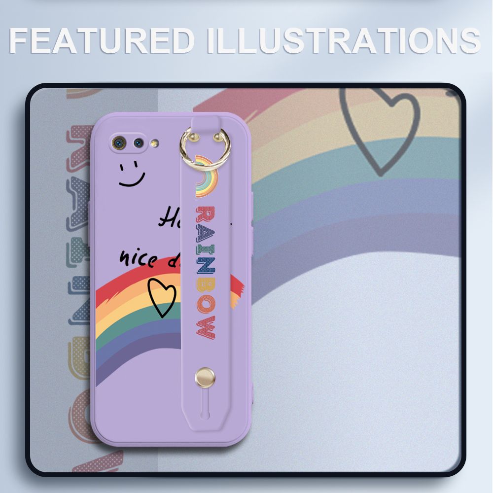 UCUC for Realme C2 Wrist Strap Case INS Style Smile Rainbow Cover Ultra Thin Anti Fall Liquid Silicone Phone Case