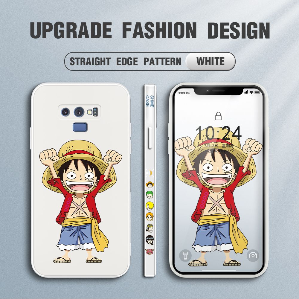 Jizetin for Samsung Galaxy Note 9 Case Anime One-Piece Monkey D. Luffy Anime Side Design Phone Case Square Edge Pattern Liquid Silicone Cases Full Cover Camera Shockproof Protective Case