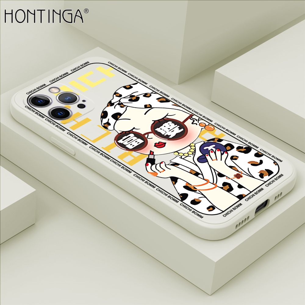 Hontinga for iPhone 12 Pro Case Fashion Sunglasses Rich Girl Phone Case Phone Case Soft Square Edge Silicone Cases Full Lens Cover Shockproof Protection Cover