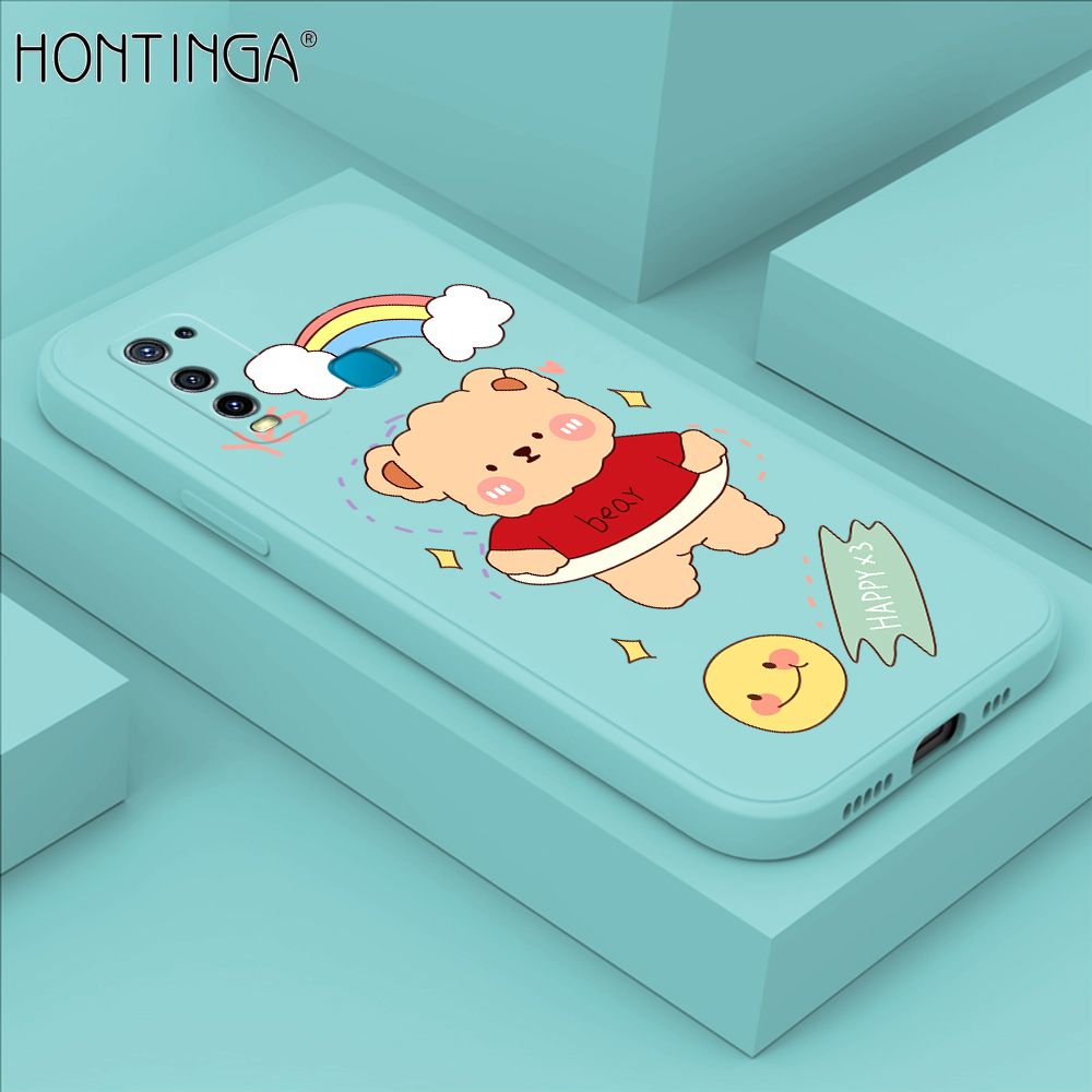 Hontinga for Vivo Y30I Case Lovely Cartoon Bear Phone Case Phone Case Soft Square Edge Silicone Cases Full Lens Cover Shockproof Protection Cover